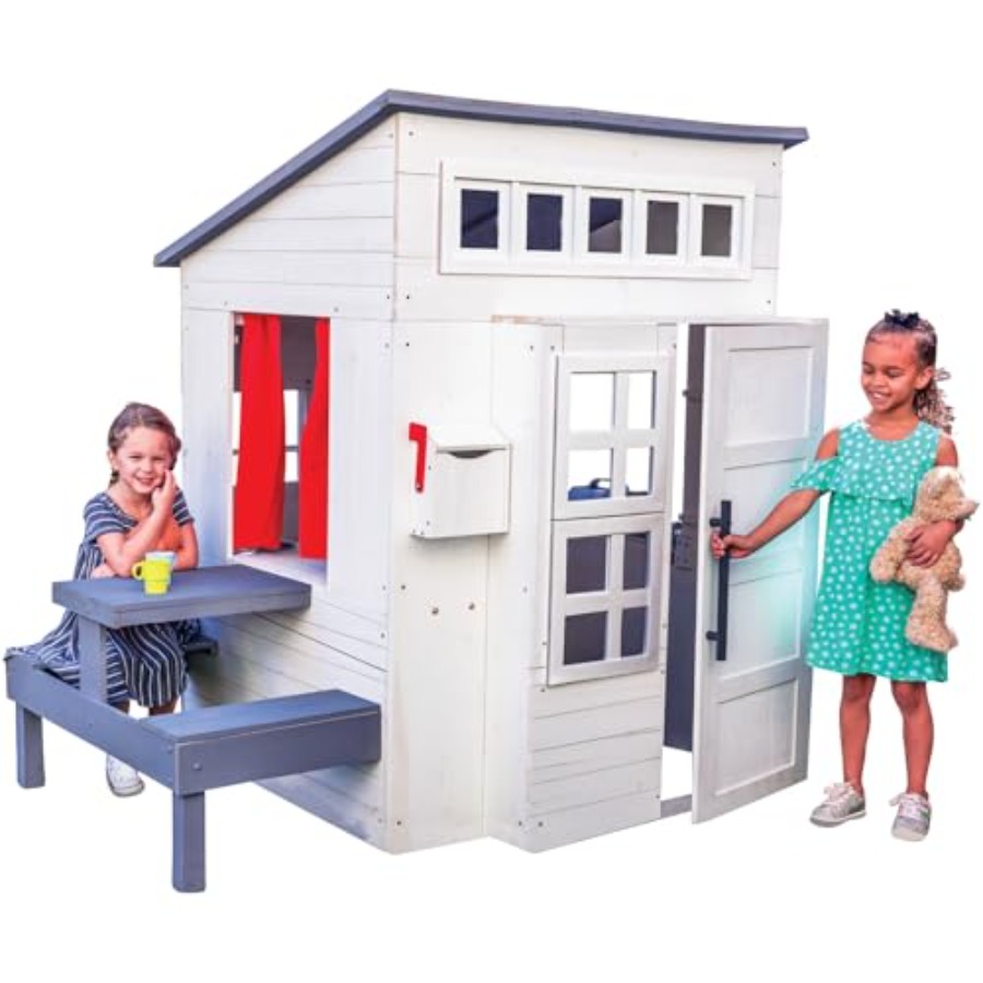 Kids Outdoor Wooden Table - Outdoor playhouse for kids: white wooden
