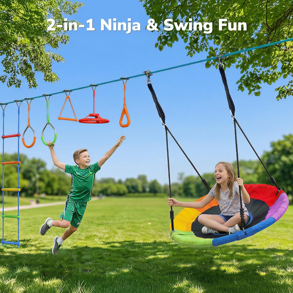 Kids Outdoor Ninja Course - Outdoor Ninja Warrior Obstacle Course Swing