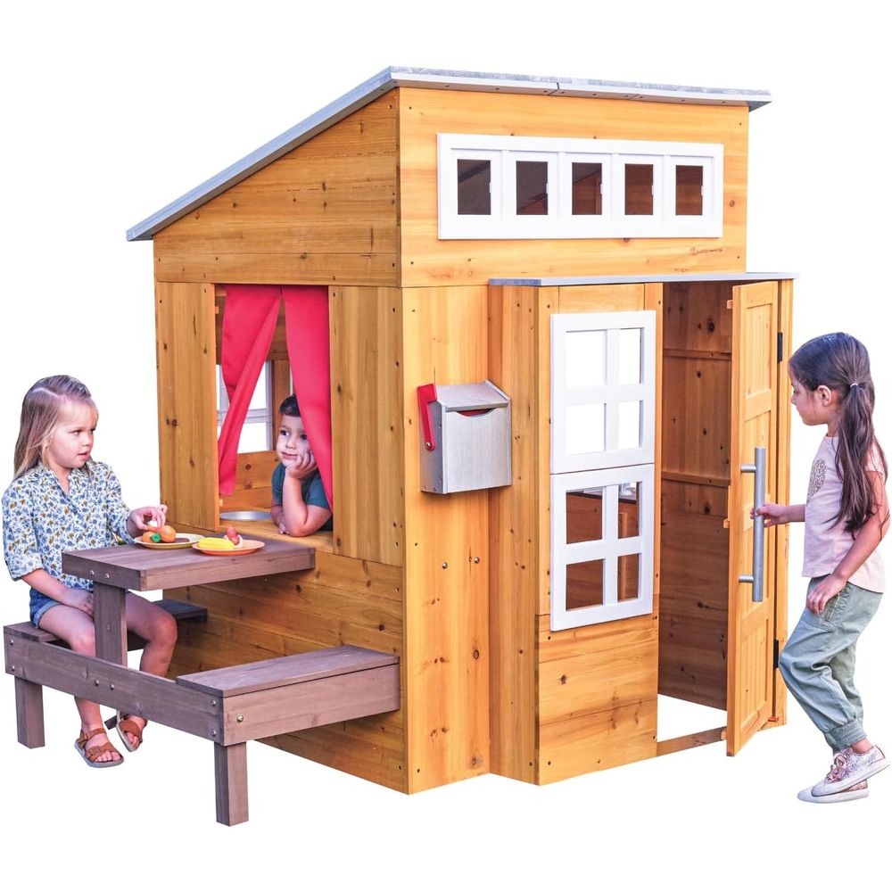 KidKraft Modern Wooden Playhou - Kids Outdoor Wooden Table review and price