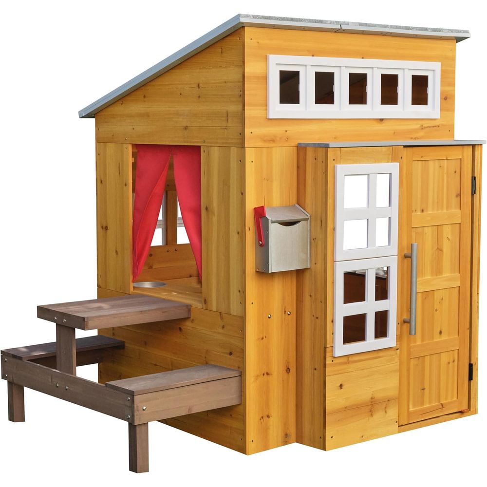 KidKraft Modern Wooden Playhou - Kids Outdoor Wooden Table review and price