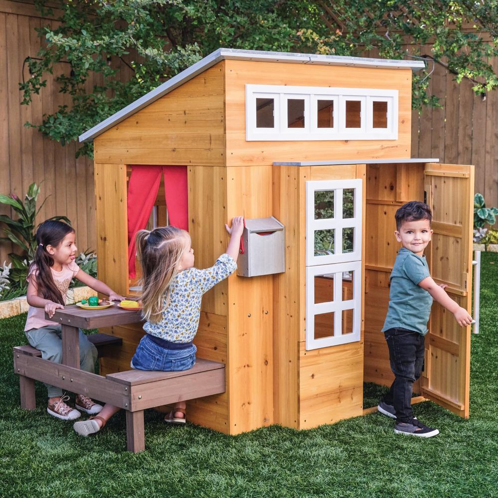 KidKraft Modern Wooden Playhou - Kids Outdoor Wooden Table review and price