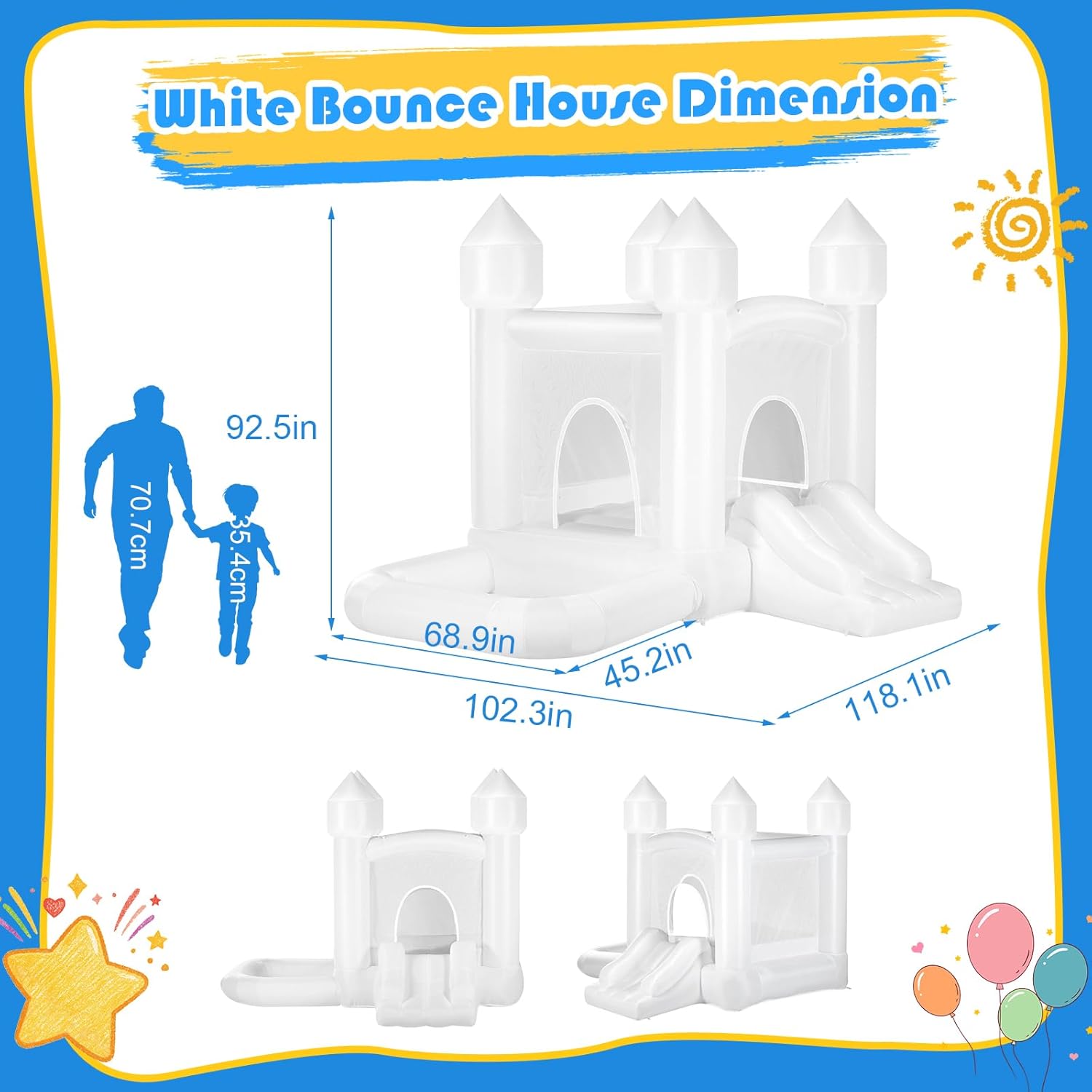 Kids White Bounce House with B - Kids Outdoor Jumping review and price