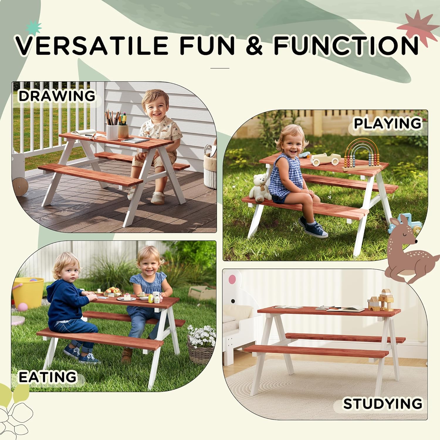 Kids Picnic Table Set, Wooden  - Kids Outdoor Wooden Table review and price