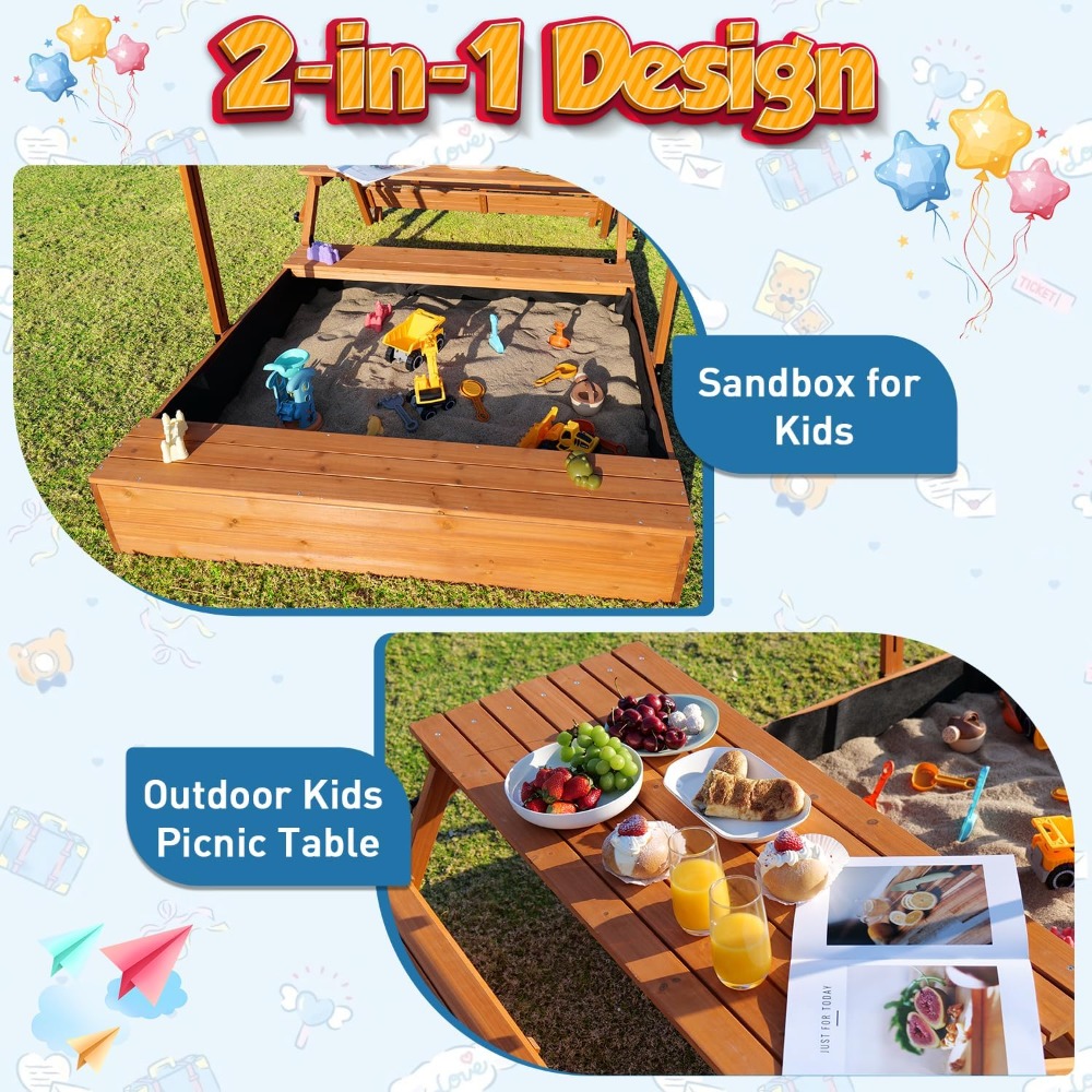 Sandpit with Cover Ages 4-8, A - Kids Outdoor Wooden Table review and price