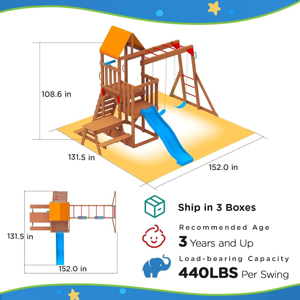 Dohin Playground Wooden Swing  - Kids Outdoor Monkey Bar Set review and price