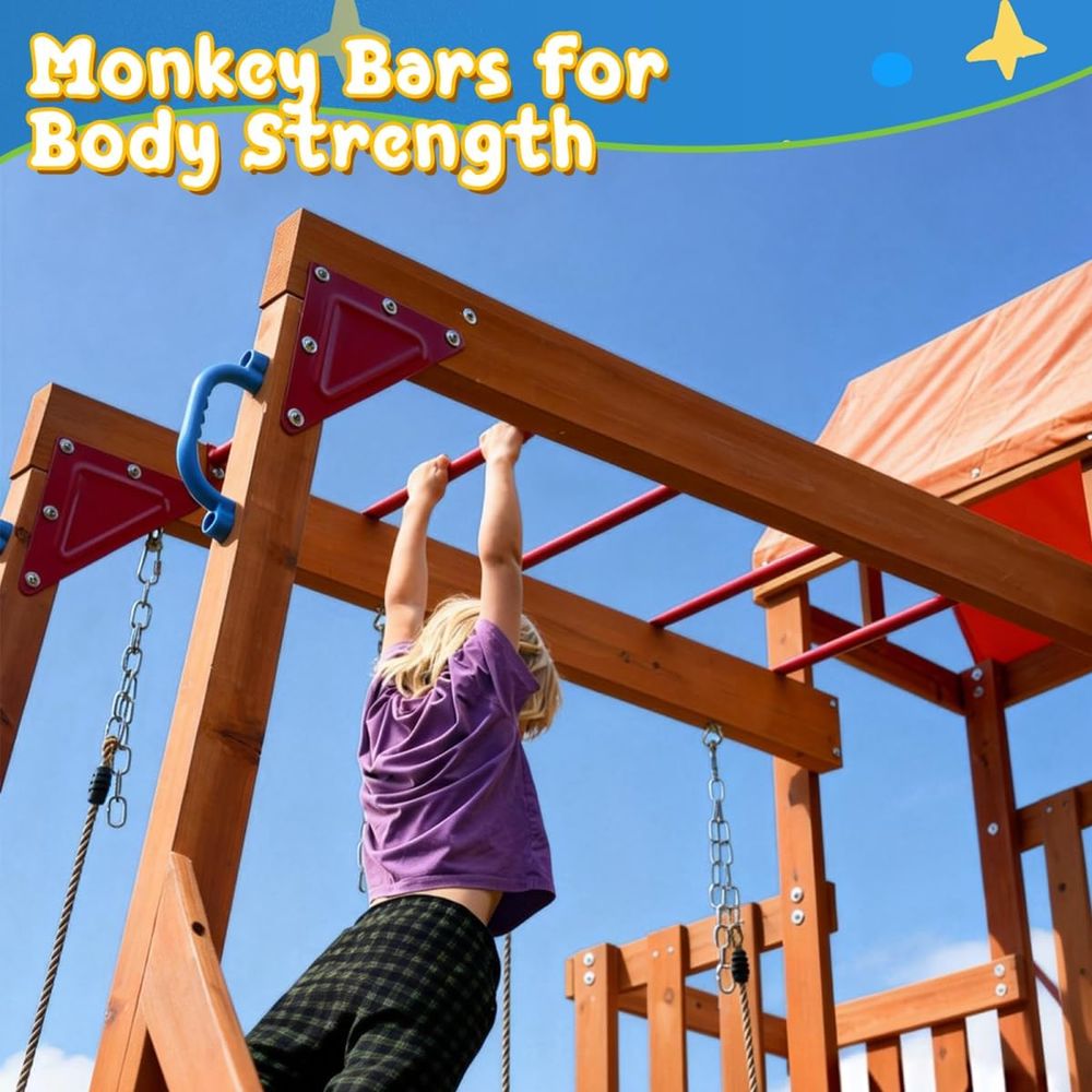 Dohin Playground Wooden Swing  - Kids Outdoor Monkey Bar Set review and price