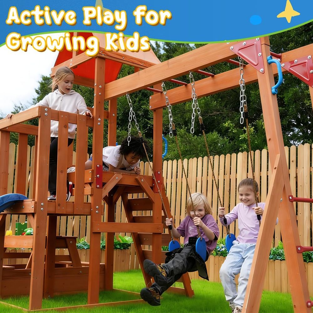 Dohin Playground Wooden Swing  - Kids Outdoor Monkey Bar Set review and price