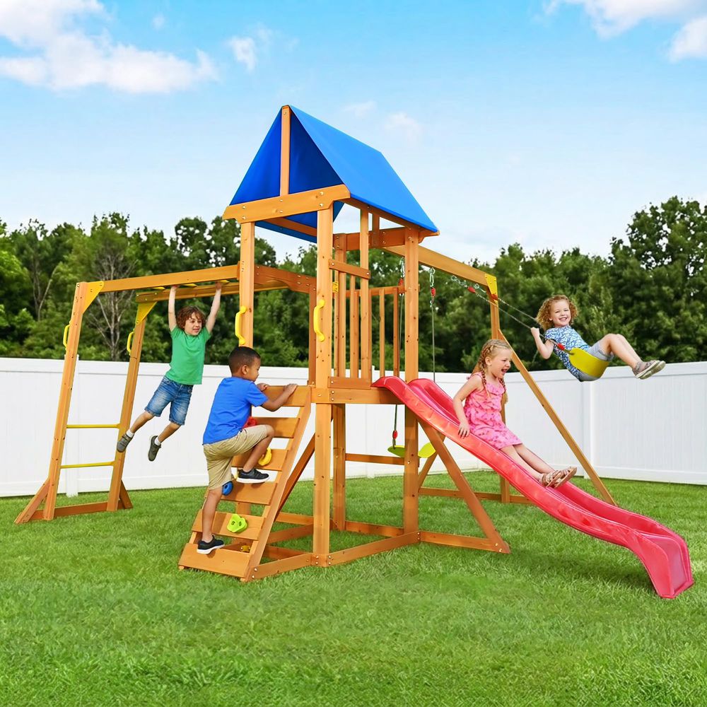 Wooden Swing Sets for Backyard - Kids Outdoor Monkey Bar Set review and price