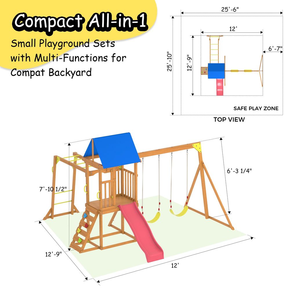 Wooden Swing Sets for Backyard - Kids Outdoor Monkey Bar Set review and price