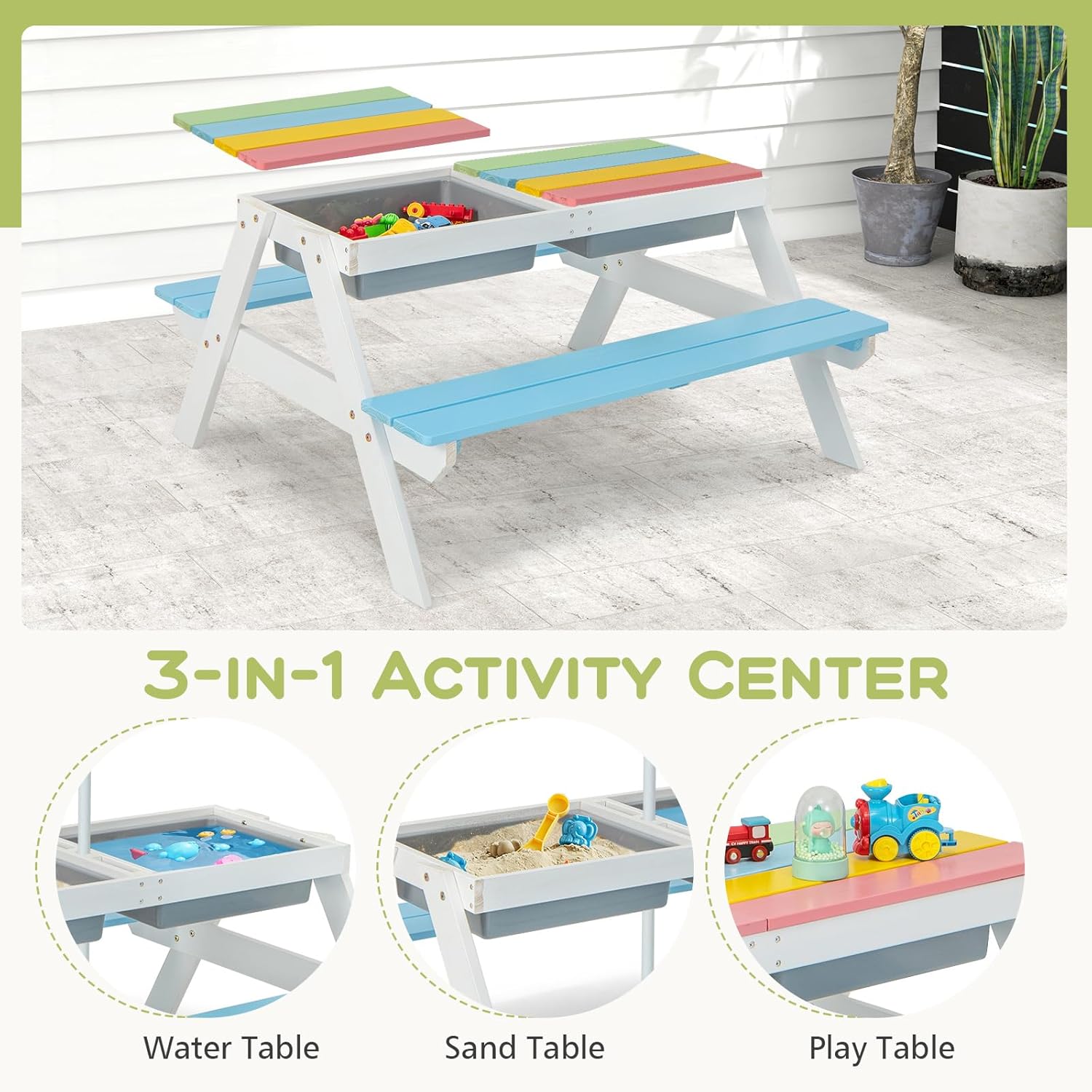 Kids Picnic Table, 4 in 1 Outd - Kids Outdoor Wooden Table review and price