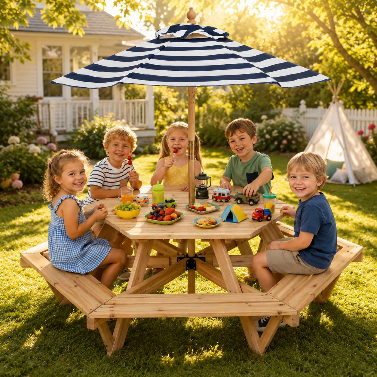 Kids Picnic Table, Hexagonal T - Kids Outdoor Wooden Table review and price