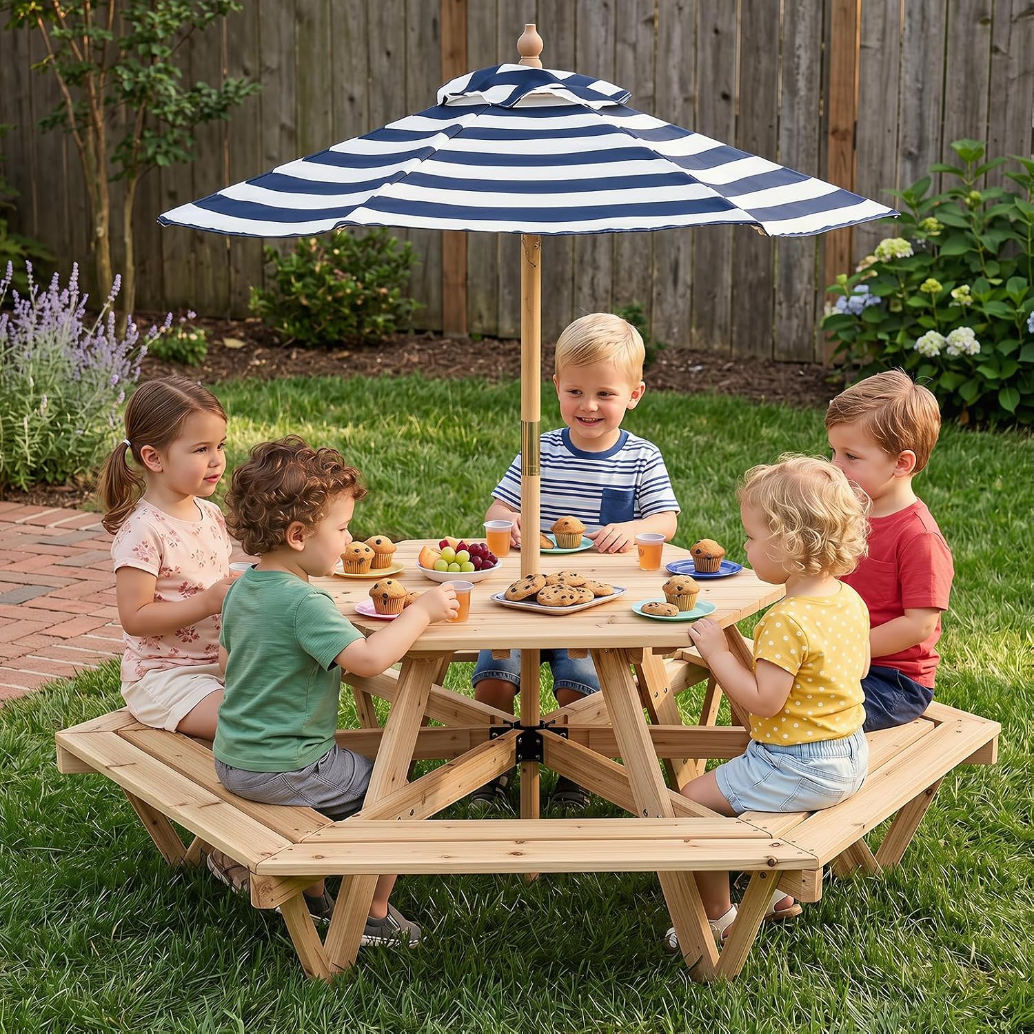 Kids Picnic Table, Hexagonal T - Kids Outdoor Wooden Table review and price