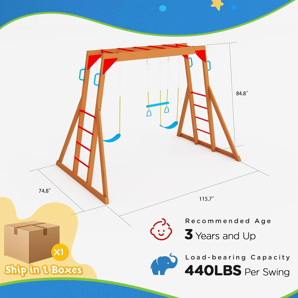 Dohin Playground Wood Swing Se - Kids Outdoor Monkey Bar Set review and price