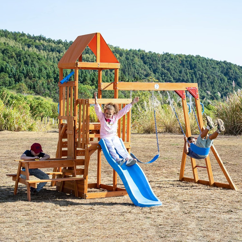 Wooden Swing Sets for Backyard - Kids Outdoor Monkey Bar Set review and price