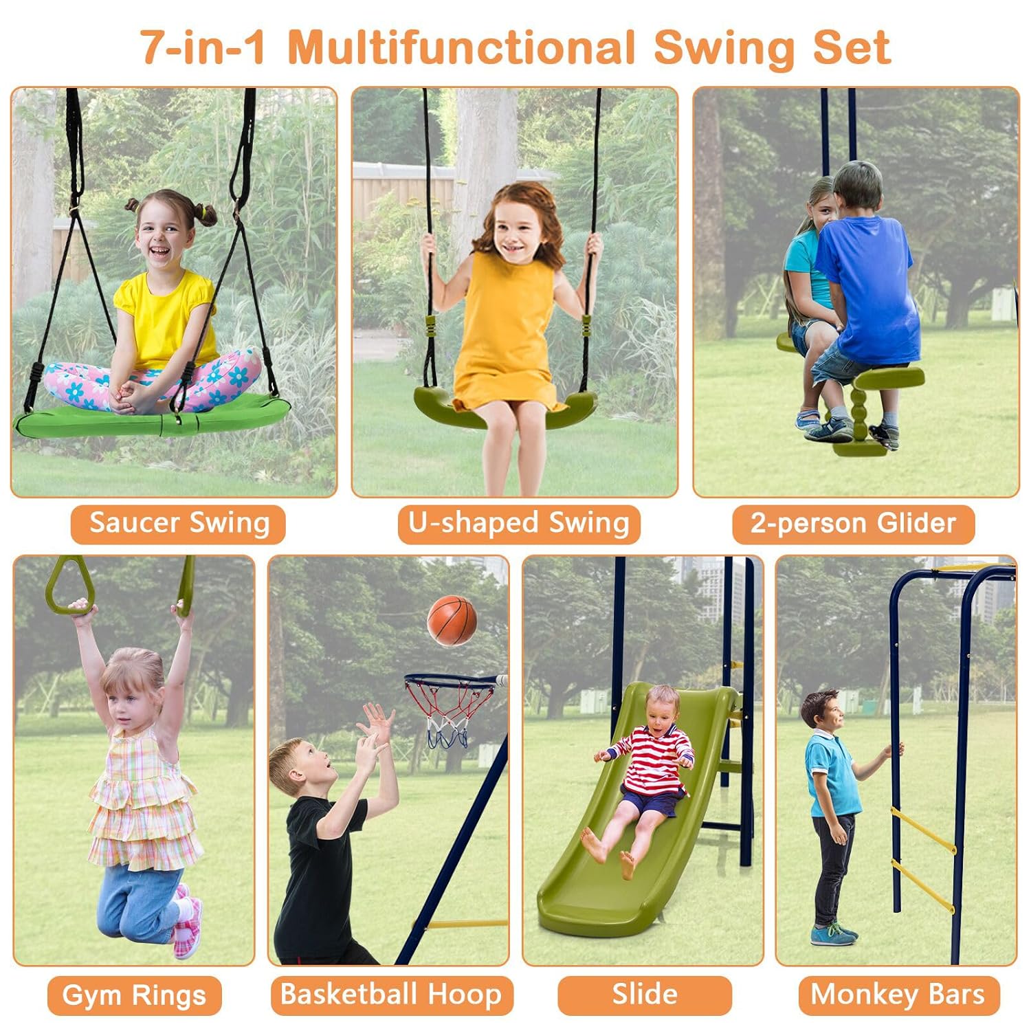 660lbs 7-in-1 Heavy Duty Kids  - Kids Outdoor Monkey Bar Set review and price