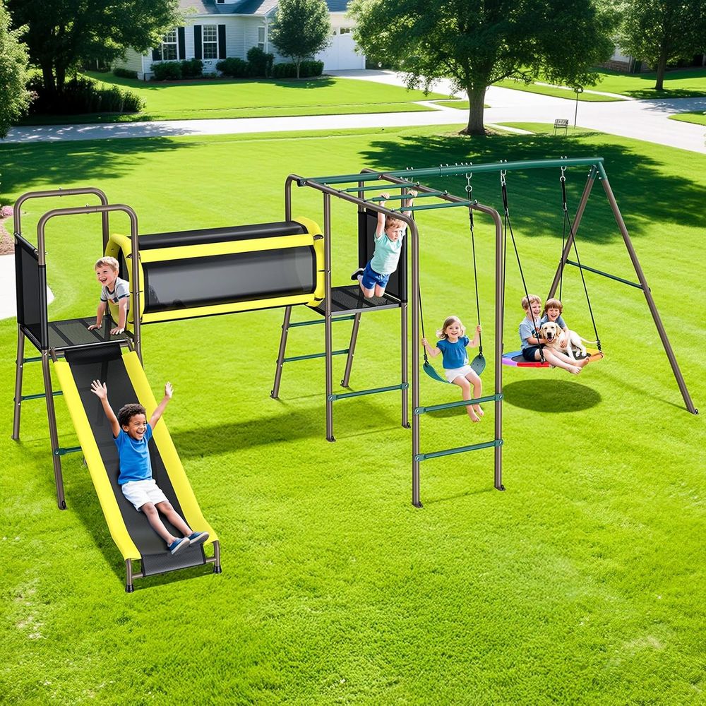 660lbs Swing Set with Slide,Cl - Kids Outdoor Monkey Bar Set review and price