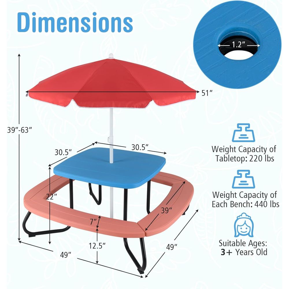 Kids Picnic Table, 8 Person To - Kids Outdoor Wooden Table review and price
