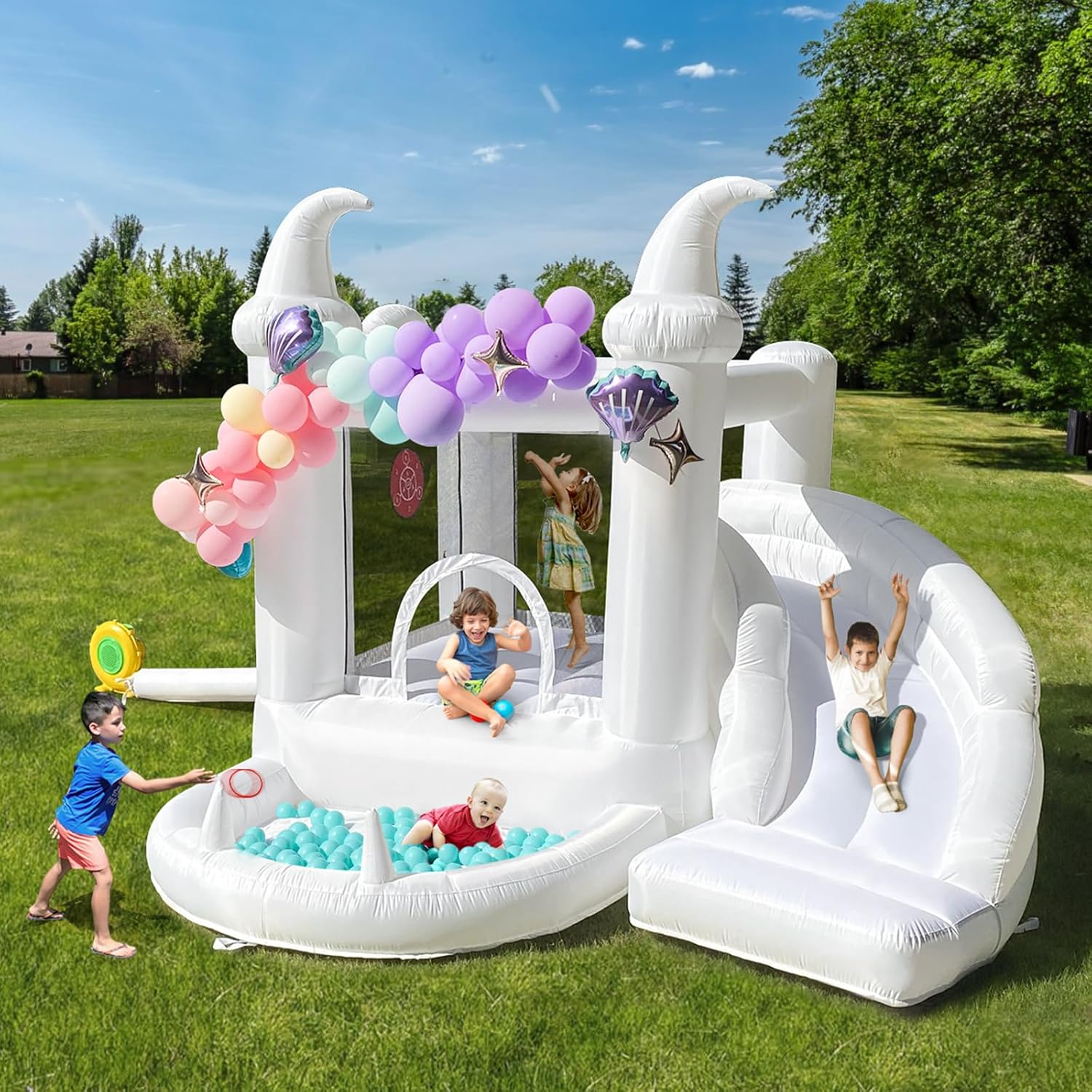 White Inflatable Bouncy Castle - Kids Outdoor Jumping review and price
