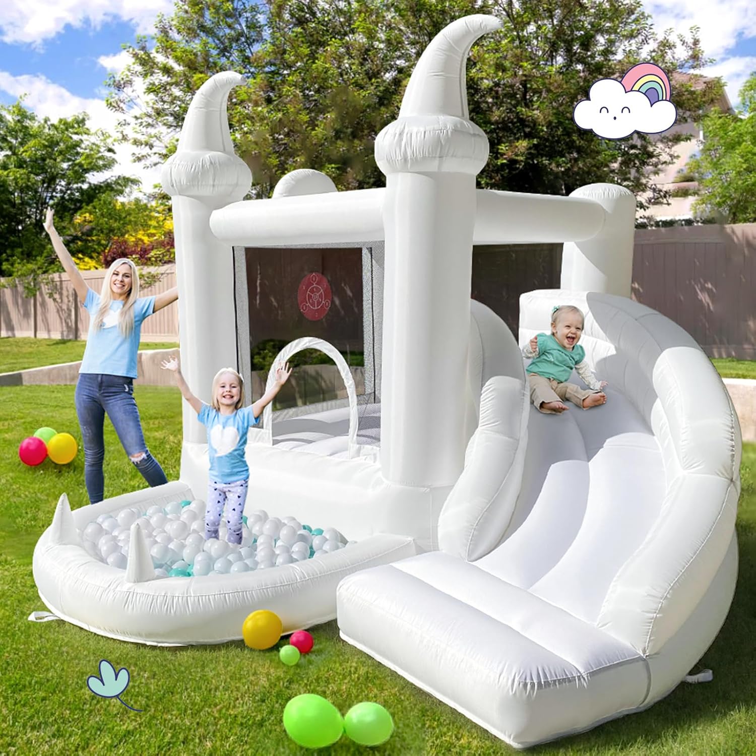 White Inflatable Bouncy Castle - Kids Outdoor Jumping review and price
